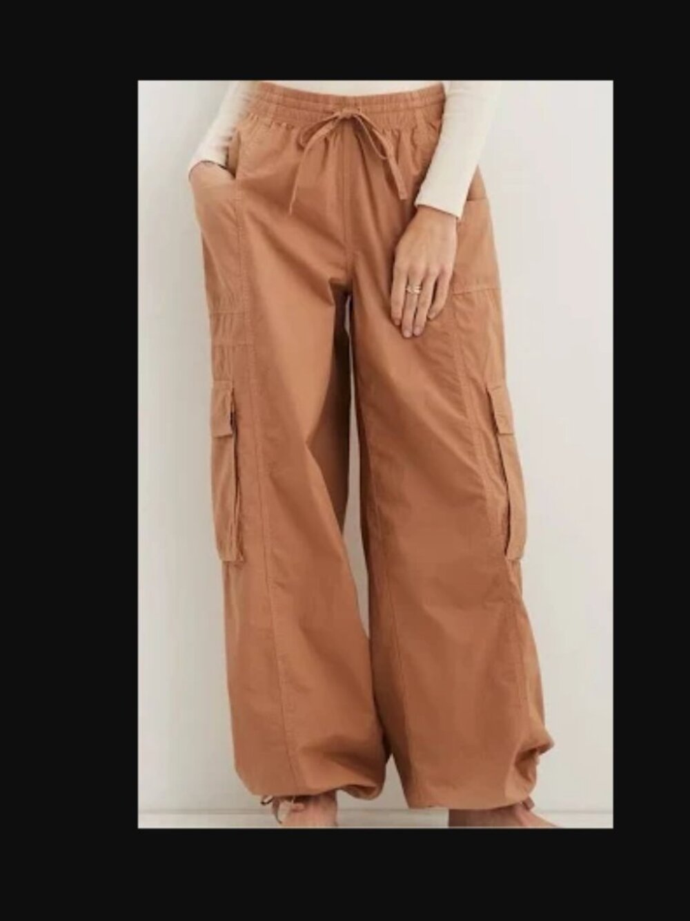 Aerie High Waisted Go-For-It Baggy Cargo Pants Toasty Sz Med